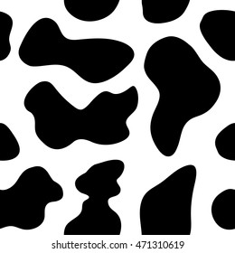 Seamless background of black and white cow pattern. Cow spots vector 