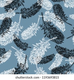 Seamless background of black and white feathers