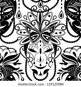 Seamless background with black and white masks.
