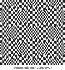 Seamless background with black and white squares. Checkered optical illusion effect.
