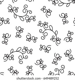 Seamless background, black and white vector pattern for cushion, pillow, bandanna, kerchief, shawl fabric print. Texture for clothes and bedclothes. Floral pattern made of doodles. Cartoon flowers