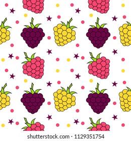 Seamless background with blackberry and raspberry. For kitchen textile, wrapping paper, greeting cards and party invitations. Vector illustration