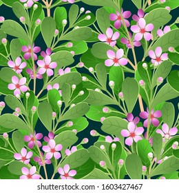 SEAMLESS BACKGROUND WITH BLOOMING BRANCHES IN VECTOR