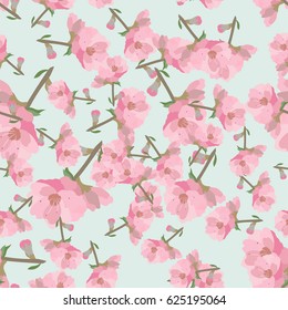 Seamless background with blooming cherry. Sakura. Japan.