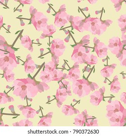 Seamless background with blooming cherry. Sakura. Japan.