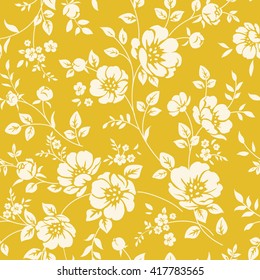 Seamless background with blooming flower silhouettes. Vintage floral pattern. 