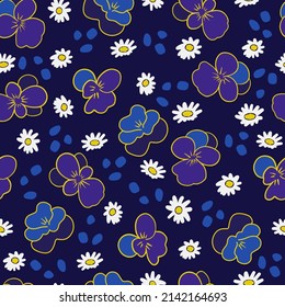 Seamless background of blooming summer meadow. Floral background for fashion, wallpaper, print. Trendy floral design