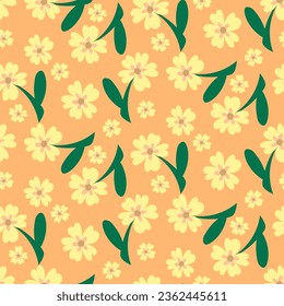 Seamless background of a blooming summer meadow with yellow flowers. Vegetable background for fashion, wallpaper, printing. Gentle background. Vector flowers in cartoon style. Children's Flower design