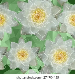 Seamless background with blooming water lilies in triangles style