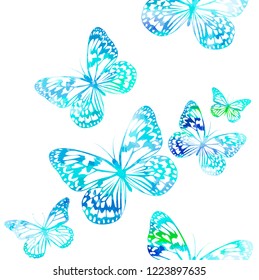 Seamless background with blue beautiful butterflies