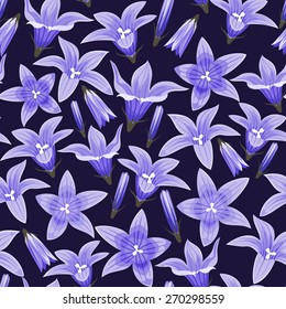 Seamless background with blue bellflowers 