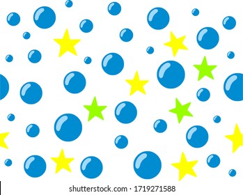 Seamless background with blue bubbles and sea stars