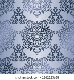 Seamless background of blue color in the style of baroque. Damas