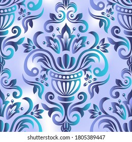 Seamless background of blue color in the style of baroque. Damask wallpaper