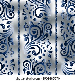 Seamless background of blue color in the style of baroque. Damask wallpaper.