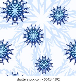 Seamless background blue decorative snowflakes on white