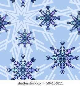 Nahtloser Hintergrund - blaue Schneeflocken
