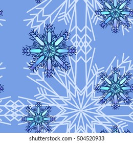 Seamless background blue decorative snowflakes