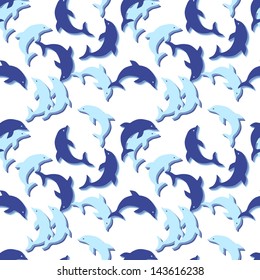 Seamless background with blue dolphins on white