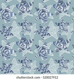 Seamless background with blue doodle star. 