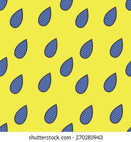 Seamless background with blue dotted pop art drops. Vector pattern.