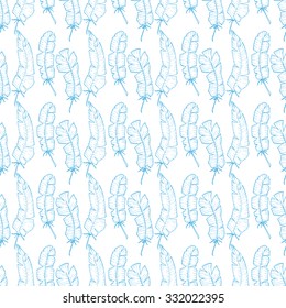 seamless background with blue feathers