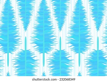 Seamless background of blue feathers, leaves. Background with stripes