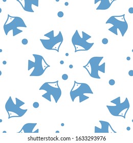 Seamless background. Blue Fish swim in different directions . Small bubble. Flat Vector illustration on a white background.