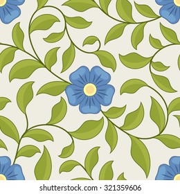 Seamless background with blue flowers.