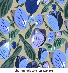 Seamless background with blue flowers. Vector illustration.