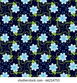 Seamless background with blue flowers. Vector illustration