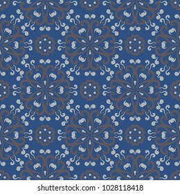 Seamless background. Blue and gray floral pattern for wallpapers, textile and fabrics