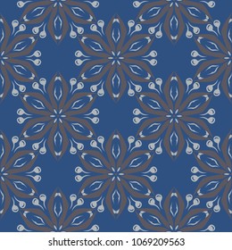 Seamless background. Blue and gray floral pattern for wallpapers, textile and fabrics
