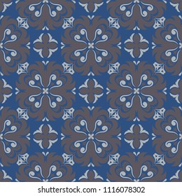 Seamless background. Blue and gray floral pattern for wallpapers, textile and fabrics