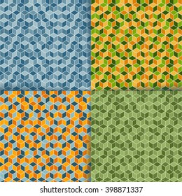 Seamless background with blue, green, orange rhombuses. 