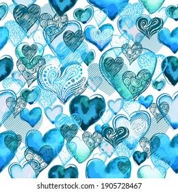 Der nahtlose Hintergrund des blauen Herzens. Vektorgrafik