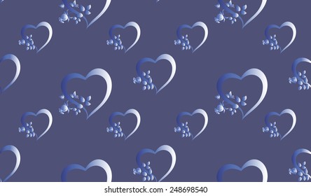 Seamless background with blue hearts and roses. EPS10 vector illustration