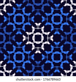 Seamless background with blue Muslim pattern. Geometry. Textile. Ethnic boho ornament. Vector illustration for web design or print.
