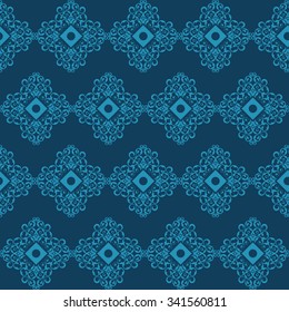 seamless background with blue ornament on dark background. vector illustration