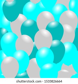 Seamless background with blue and silver color balloons . Merry Christmas and Happy new year. Vector illustration of celebration.