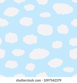 Seamless background with blue sky and white cartoon clouds. Vector illustration.