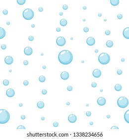 Seamless background with blue water bubbles on white background, illustration.