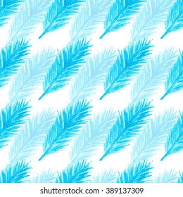 Seamless background of blue watercolor feather