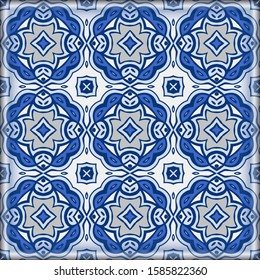 Seamless background in blue.Vector illustration. Use this pattern in the design of carpet, shawl, pillow, textile, ceramic tiles .