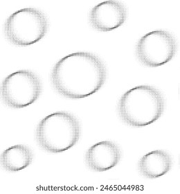 Seamless background of blurred halftone dotted rings. Simulation of movement. Transparent background. Vector.