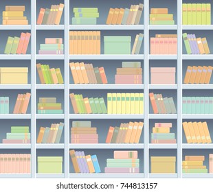 Seamless background with book shelves. Vector illustration