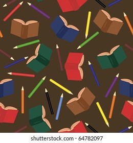 seamless background with books and pencils