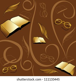 seamless background with books and pens