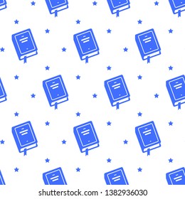 Seamless background with books and stars. Pattern for packaging, print, wallpaper. Vector monochrome texture.
