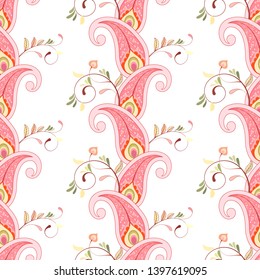 Seamless background with borders of oriental traditional paisley and peacock feathers